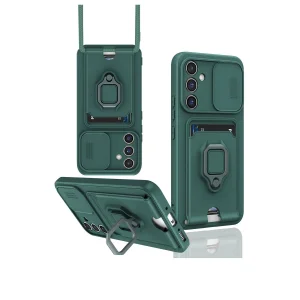 Samsung Galaxy S24 Fe Kılıf Zuma Kartvizitli Yüzüklü Silikon - Yeşil