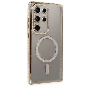 Samsung Galaxy S24 Ultra Kılıf Joke Simli Magneticsafe Kılıf - Gold