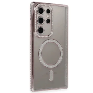 Samsung Galaxy S24 Ultra Kılıf Joke Simli Magneticsafe Kılıf - Pembe