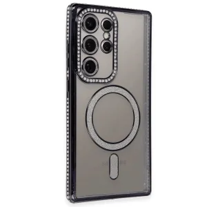 Samsung Galaxy S24 Ultra Kılıf Joke Simli Magneticsafe Kılıf - Siyah