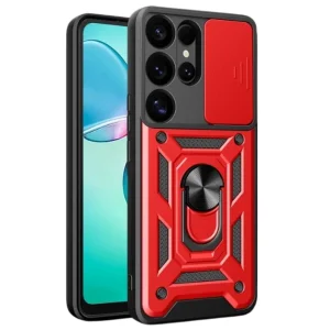 Samsung Galaxy S25 Ultra Kılıf Pars Lens Yüzüklü Silikon - Kırmızı