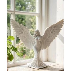 Sanatsal Melek Heykeli Kanatlı Kadın Figürlü 3D Dekoratif Biblo