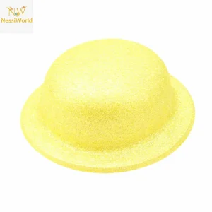 Sarı Simli Melon Şapka | İnce Plastik Glitter Yetişkin Parti Şapkası