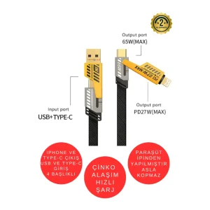 Şarj Kablosu 27W ve 65W Hızlı Şarj Type-C Iphone Hepsi İle Uyumlu Paraşüt İpinden Kopmaz Kablo