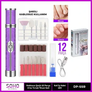 Şarjlı 12 Başlıklı Manikür Seti
