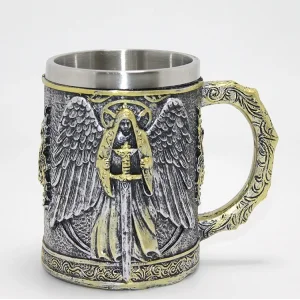 Savaşçı Melek Kanatlı 3D Kabartmalı Paslanmaz Çelik Kupa