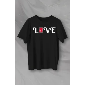 14 Şubat Tişört Sevgililer Günü İçin Özel Tasarım Love Baskılı T-shirt - Siyah