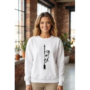 Sevgililer Günü Özel Bisiklet Yaka Aslan Baskılı Oversize Sweatshirt - Beyaz