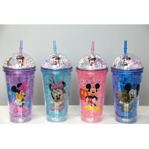 Sevimli Mickey Mouse Pipetli Işıklı Boncuklu Suluk Bardak 400 ml