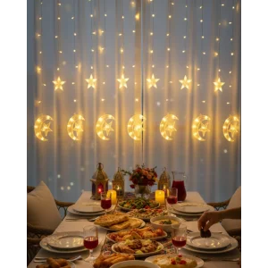 Sıcak Beyaz Ay Yıldız Işık Zinciri Parti Düğün Ramazan Dekoru