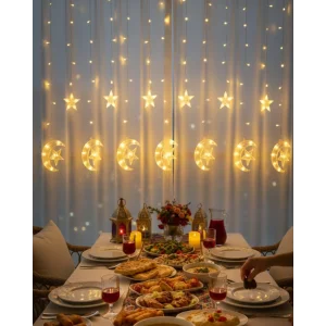 Sıcak Beyaz Ay Yıldız Işık Zinciri Parti Düğün Ramazan Dekoru