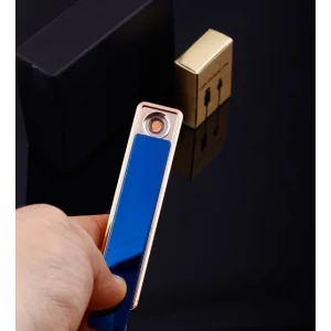 Şık Görünümlü Usb Şarjlı Rezistanslı İnce Slim Metal Çakmak (mavi)