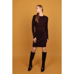 Simli Triko Kadın Etek-Kırmızı