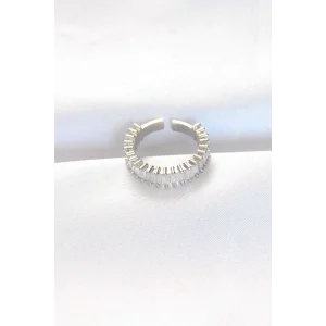 Sıralı Baget Taşlı Silver Renk Ayarlanabilir Yüzük