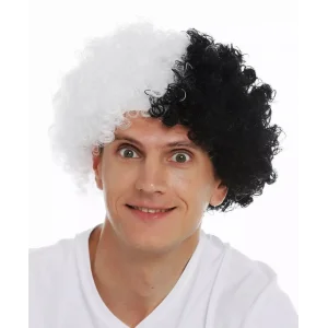 Siyah Beyaz Kıvırcık Afro Bonus Taraftar Peruğu
