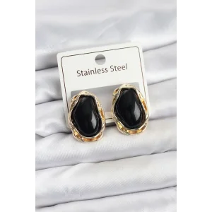 Siyah Damla Model Pirinç Vintage Kadın Küpe