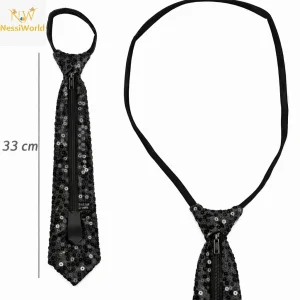 Siyah Renk Pul Payetli Işıltılı Parti Kravatı 33 cm