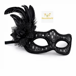 Siyah Tüylü Balo Maskesi Kadın Parti Aksesuarı