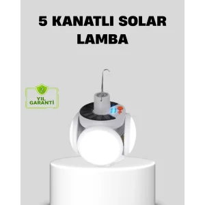 Solar Güneş Enerjili ve USB Şarjlı 5 Kanatlı LED Kamp Lambası