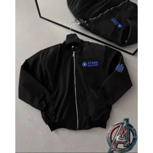 ERKEK Stark Industries Siyah Bomber Mont – Fermuarlı, Cepli, Uzun Kollu, Kapitone Astarlı, Bahar ve Kışlık Ceket - Siyah
