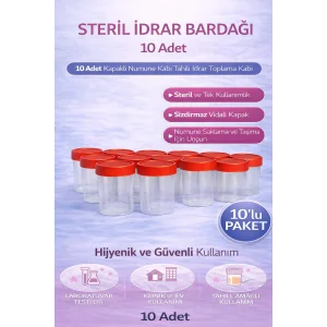 Steril İdrar Kabı Kapasiteli Numune Toplama Kabı 10 Adet