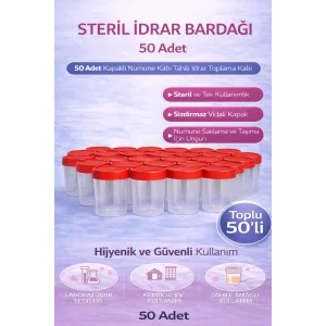 Steril İdrar Kabı Kapasiteli Numune Toplama Kabı 50 Adet