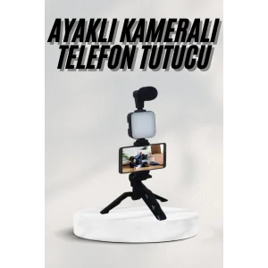 Telefon Tutucu Led Işıklı Kumandalı Mikrofon Telefon Vlog Video Kayıt