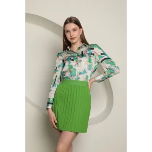 Triko Kadın Pileli Etek-Yeşil