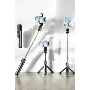 Tripod Kablosuz Bluetooth Bağlantılı Selfie Çubuğu 360 Derece Dönebilen