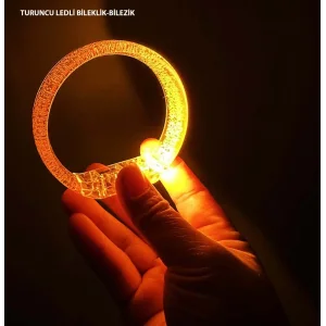 Turuncu Led Işıklı Baskı Yapılabilen Pilli Bileklik Bilezik 1,5 Cm Genişlik