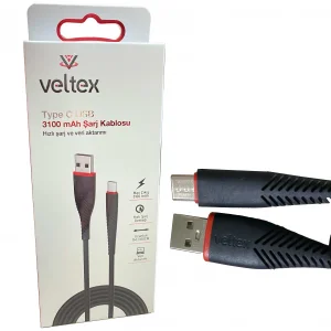 (TYPE-C) 3.1A Hızlı (SİYAH) Şarj Veri Aktarımı Veltex VTX-402