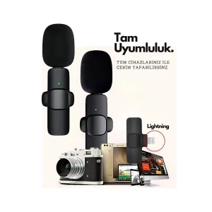 Type-C Çiftli Kablosuz Yaka Mikrofon Seti Telefon Vlog Canlı Yayın TikTok YouTube Uyumlu