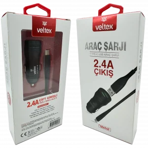 TYPE-C Metal Araç Şarj Seti + Kablo Veltex Vtx-028
