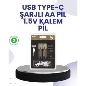 Type-C USB ile Hızlı Şarj Edilebilir AA Kalem Pil | 1.5V Lityum | Çiftli Paket