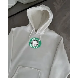 Üç İplik Penye Uzun Kol Kapüşonlu SweatShirt - Beyaz