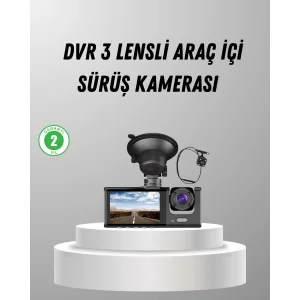 Üç Kameralı Araç DVR Full HD Gece Görüşlü ve 2 inç IPS Ekranlı