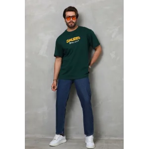 ERKEK Basic Bisiklet Yaka Oversize T-Shirt - Yeşil