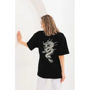 Kadın Baskılı Oversize T-Shirt - Siyah