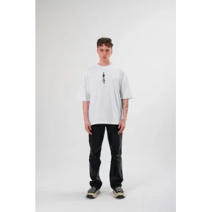 ERKEK Bisiklet Yaka ön ve sırt Baskılı Oversize T-Shirt - Beyaz