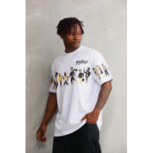 Erkek  Bisiklet Yaka Baskılı Oversize T-Shirt - Beyaz