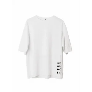Erkek  Bisiklet Yaka Baskılı Oversize T-Shirt - Beyaz