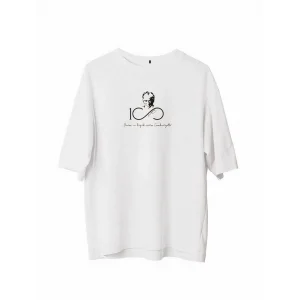 Erkek  Bisiklet Yaka Baskılı Oversize T-Shirt - Beyaz