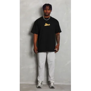 ERKEK Bisiklet Yaka Baskılı Oversize T-Shirt - Siyah