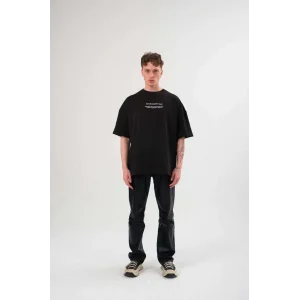 Erkek Bisiklet Yaka Baskılı Oversize T-Shirt - Siyah