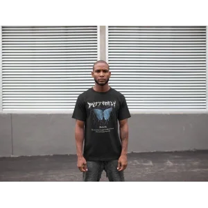 Unisex Bisiklet Yaka Baskılı Oversize T-Shirt - Siyah