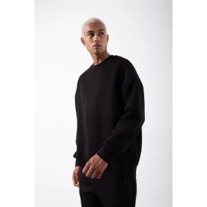 ERKEK Biskilet Yaka Üç İplik SweatShirt - Siyah