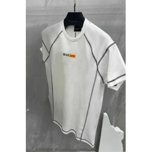 Erkek Tişört Karoyaka Dikişli Oversize T-Shirt - Beyaz