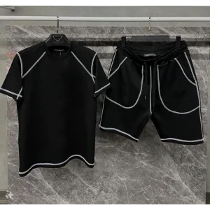 Unisex Karoyaka Dikişli Şortlu Takım - Siyah