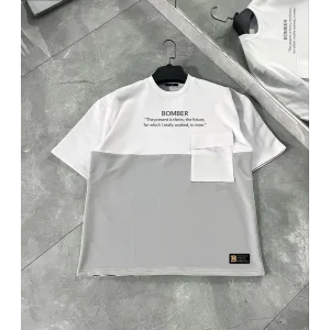 ERKEK Torba Cep Detaylı  Parçalı T-Shirt - Gri