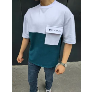 ERKEK Torba Cep Detaylı  Parçalı T-Shirt - Lacivert